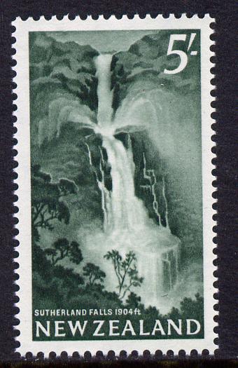 New Zealand 1960-66 Sutherland Falls 5s (from def set) unmounted mint, SG 800, stamps on , stamps on  stamps on waterfalls, stamps on  stamps on tourism