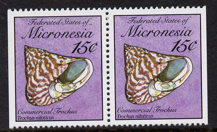 Micronesia 1989 Sea Shells 15c definitive horizontal pair imperf on outer edges (ex booklet) unmounted mint, SG 138, stamps on , stamps on  stamps on shells, stamps on  stamps on marine life