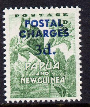 Papua New Guines 1960 Postal Due 3d on 1/2d emerald optd Postal Charges unmounted mint, SG D3, stamps on postage due