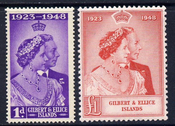 Gilbert & Ellice Islands 1949 KG6 Royal Silver Wedding set of 2 cds used SG 57-8, stamps on , stamps on  kg6 , stamps on silver wedding, stamps on royalty