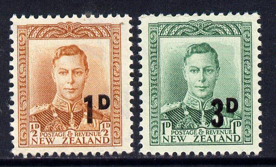 New Zealand 1952 KG6 surcharged set of 2 - 1d on 1/2d brown-orange & 3d on 1d green unmounted mint, SG 712-3, stamps on , stamps on  stamps on , stamps on  stamps on  kg6 , stamps on  stamps on 