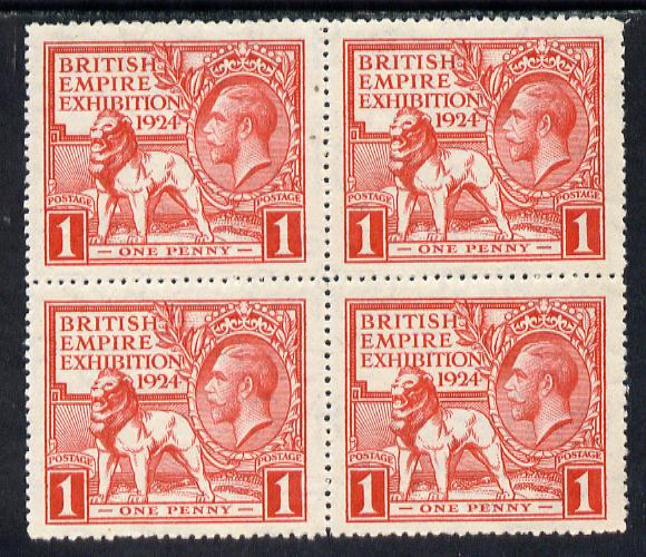 Great Britain 1924 KG5 Wembley Exhibition 1d red block of 4 mounted mint, SG 480, stamps on , stamps on  kg5 , stamps on lions, stamps on exhibitions