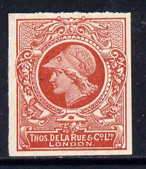 Cinderella - Great Britain 1911 De La Rue undenominated imperf Minerva Head dummy stamp in orange-red with solid background unmounted mint, stamps on cinderellas, stamps on 