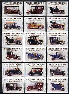 Match Box Labels - complete set of 18 Vintage Cars, superb unused condition (Cornish Match Co for Arthur Cooper), stamps on cars    lanchester     mercedes    talbot     buses    de dion     delaunay    mors      wite    minerva     renault     crossley     adams     de dietrich      fiat    panhard    humber     daimler     electromobile