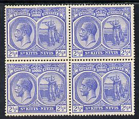St Kitts-Nevis 1921-29 KG5 Script CA Columbus 2.5d ultramarine block of 4 unmounted mint SG 44, stamps on , stamps on  kg5 , stamps on columbus, stamps on explorers