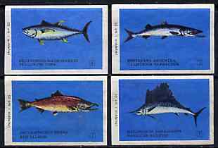 Match Box Labels - complete set of 4 Fish, superb unused condition (Finnish), stamps on fish