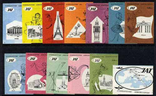 Match Box Labels - complete set of 12+1 Airlines, superb unused condition (Yugoslavian for JAT), stamps on aviation    tourism