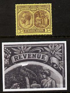 St Kitts-Nevis 1921-29 KG5 Script CA Medicinal Spring 3d purple on yellow single with Damaged Right Vignette at top (R7-5), mounted mint SG 45a, stamps on , stamps on  kg5 , stamps on 