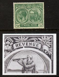 St Kitts-Nevis 1920-22 KG5 MCA Columbus 1/2d blue-green single with chipped frame below V (position unknown) mounted mint SG 24, stamps on , stamps on  kg5 , stamps on columbus, stamps on explorers