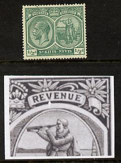 St Kitts-Nevis 1921-29 KG5 Script CA Columbus 1/2d blue-green single with chipped frame below V (position unknown) mounted mint SG 37, stamps on , stamps on  kg5 , stamps on columbus, stamps on explorers