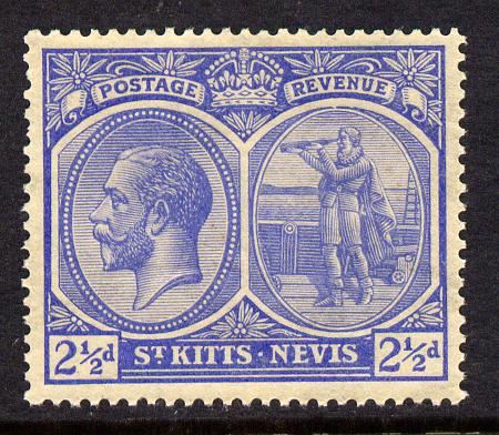 St Kitts-Nevis 1920-22 KG5 MCA Columbus 2.5d ultramarine unmounted mint SG 28, stamps on , stamps on  kg5 , stamps on columbus, stamps on explorers