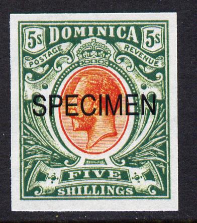 Dominica 1908-20 KG5 5s red & green overprinted SPECIMEN imperf being a 'Hialeah' forgery on gummed paper (as SG 54s), stamps on , stamps on  kg5 , stamps on 