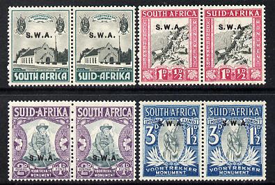 South West Africa 1935 Voortrekker Memorial Fund set of 8 (4 horizontal bi-lingual pairs) mounted mint SG 92-95, stamps on 