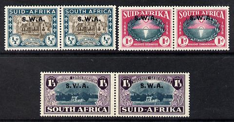 South West Africa 1939 250th Anniversary of Huguenots set of 6 (3 horiz bi-lingual pairs) mounted mint SG111-3, stamps on 