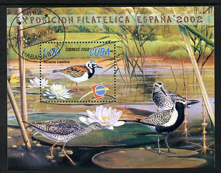 Cuba 2002 Espana Stamp Exhibition - Birds perf m/sheet fine cto used SG MS4590, stamps on stamp exhibitions, stamps on birds