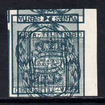 Cuba 1880 imperf proof of Telegraph 1 peseta in green with design doubled, one inverted, without gum, stamps on telegraphs