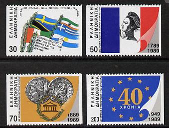 Greece 1989 International Anniversaries P14 x imperf set of 4 (ex 60d) unmounted mint SG 1820B-24B, stamps on flags, stamps on peace, stamps on coins, stamps on europa
