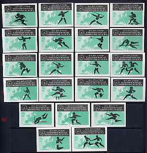 Match Box Labels - complete set of 21 Athletics (black & green) superb unused condition (Hungarian from 1966), stamps on , stamps on  stamps on sport    athletics      shot      javelin      discus      hammer     pole vault      hurdles     long jump     relay     high jump    sprinting     running    steeplechase