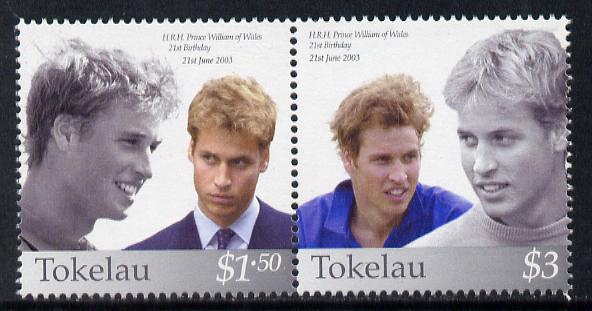 Tokelau 2003 Prince William's 21st Birthday se-tenant pair unmounted mint SG 351-2, stamps on , stamps on  stamps on royalty, stamps on  stamps on william, stamps on  stamps on diana