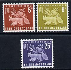 Trinidad & Tobago 1963 Freedom From Hunger perf set of 3 unmounted mint SG 305-7, stamps on , stamps on  ffh , stamps on food, stamps on 