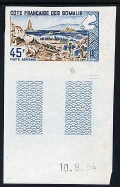 French Somali Coast 1965 Lake Abbe 45f imperf colour trial proof in blue & brown unmounted mint as SG 486, stamps on lakes, stamps on tourism