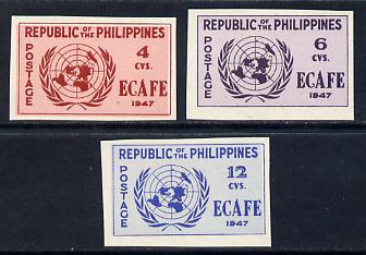 Philippines 1947 Conference of Economic Commission in Asia imperf set of 3 mounted mint, SG 648-50, stamps on united nations