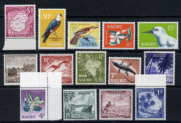 Nauru 1966 Decimal definitive set complete - 14 values unmounted mint SG 66-79, stamps on maps, stamps on birds, stamps on lizards, stamps on flowers