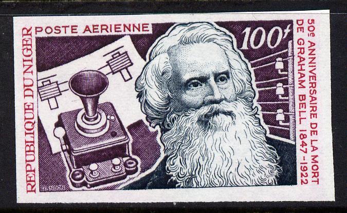 Niger Republic 1972 Alexander Graham Bell 100f imperf unmounted mint, as SG 440, stamps on personalities, stamps on telephones, stamps on communications, stamps on bell, stamps on 