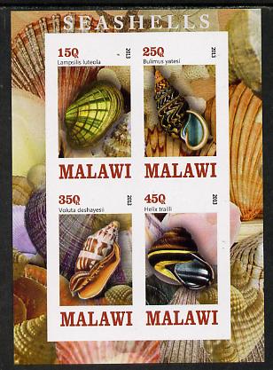 Malawi 2013 Shells imperf sheetlet containing 4 values unmounted mint, stamps on marine life, stamps on shells