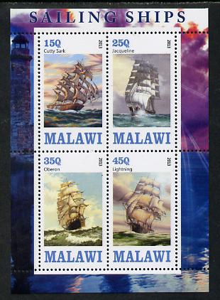 Malawi 2013 Sailing Ships #1 perf sheetlet containing 4 values unmounted mint, stamps on ships
