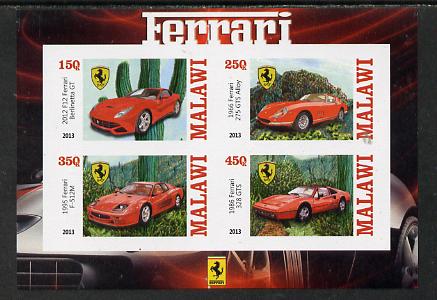 Malawi 2013 Ferrari Cars #1 imperf sheetlet containing 4 values unmounted mint, stamps on cars, stamps on ferrari