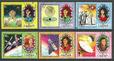 Liberia 1973 500th Birth Anniversary of Copernicus set of 6 cto used, SG 1176-81*, stamps on , stamps on  stamps on personalities, stamps on maths, stamps on science, stamps on copernicus, stamps on astronomy