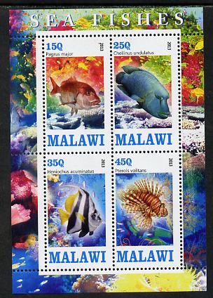 Malawi 2013 Fish #1 perf sheetlet containing 4 values unmounted mint, stamps on fish