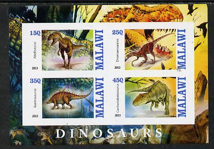 Malawi 2013 Dinosaurs #1 imperf sheetlet containing 4 values unmounted mint, stamps on dinosaurs