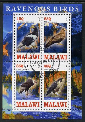 Malawi 2013 Birds of Prey perf sheetlet containing 4 values fine cds used, stamps on birds, stamps on birds of prey