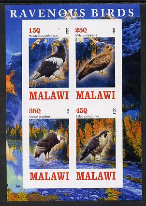 Malawi 2013 Birds of Prey imperf sheetlet containing 4 values unmounted mint, stamps on , stamps on  stamps on birds, stamps on  stamps on birds of prey