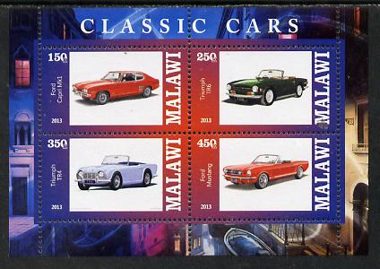 Malawi 2013 Classic Cars #1 perf sheetlet containing 4 values unmounted mint, stamps on cars