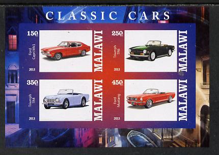 Malawi 2013 Classic Cars #1 imperf sheetlet containing 4 values unmounted mint, stamps on cars