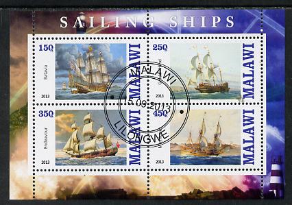 Malawi 2013 Sailing Ships #2 perf sheetlet containing 4 values fine cds used, stamps on ships