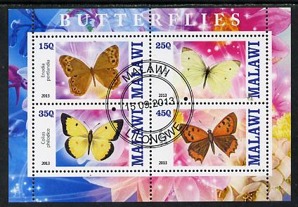 Malawi 2013 Butterflies #2 perf sheetlet containing 4 values fine cds used, stamps on butterflies