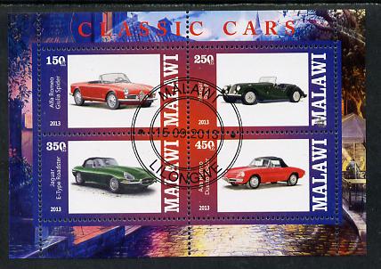 Malawi 2013 Classic Cars #3 perf sheetlet containing 4 values fine cds used, stamps on cars