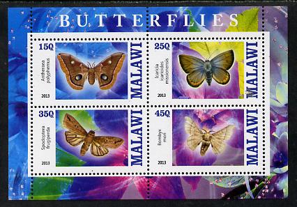 Malawi 2013 Butterflies #3 perf sheetlet containing 4 values unmounted mint, stamps on butterflies