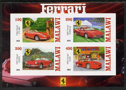 Malawi 2013 Ferrari Cars #2 imperf sheetlet containing 4 values unmounted mint, stamps on cars, stamps on ferrari