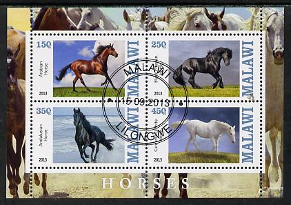 Malawi 2013 Horses perf sheetlet containing 4 values fine cds used, stamps on horses