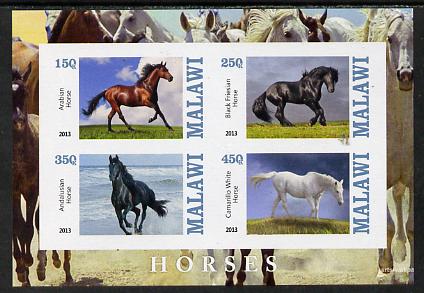 Malawi 2013 Horses imperf sheetlet containing 4 values unmounted mint, stamps on horses