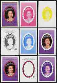 St Vincent - Bequia 1987 Ruby Wedding $5 (The Queen) set of 9 imperf progressive proofs comprising 4 individual colours plus various composites (as SG 1081) unmounted mint, stamps on , stamps on  stamps on royalty      ruby