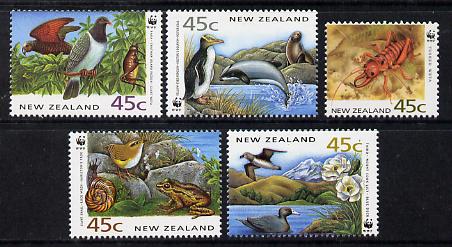New Zealand 1993 Endangered Species set of 5 unmounted mint SG 1736-40, stamps on animals, stamps on  wwf , stamps on birds, stamps on frogs, stamps on 
