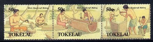Tokelau 1990 Mens Handicrafts perf set of 6 (two strips of 3) unmounted mint SG 183-88, stamps on fishing, stamps on food, stamps on canoes