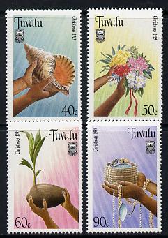 Tuvalu 1989 Christmas perf set of 4 unmounted mint SG 564-67, stamps on christmas, stamps on shells, stamps on flowers, stamps on coconut, stamps on jewellry