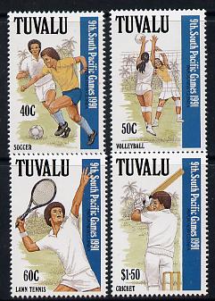 Tuvalu 1991 South Pacific Games perf set of 4 unmounted mint SG 609-12, stamps on sport, stamps on tennis, stamps on cricket, stamps on football, stamps on volleyball